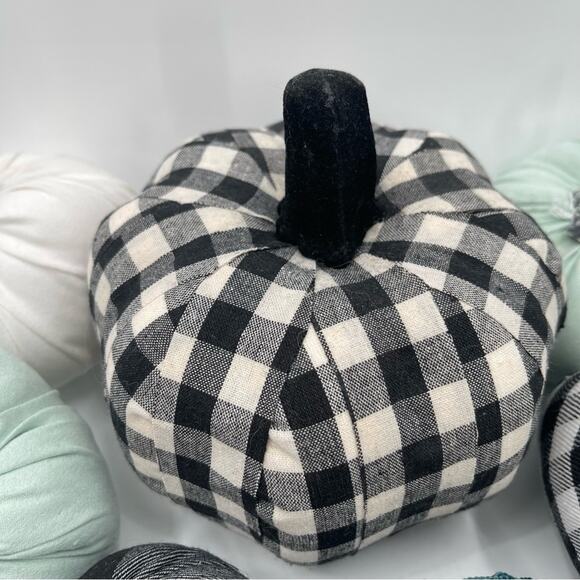 PUMPKIN Decor x 7 Home Buffalo Check Blue Table Mantel Fabric Gingham Fall - Picture 5 of 15